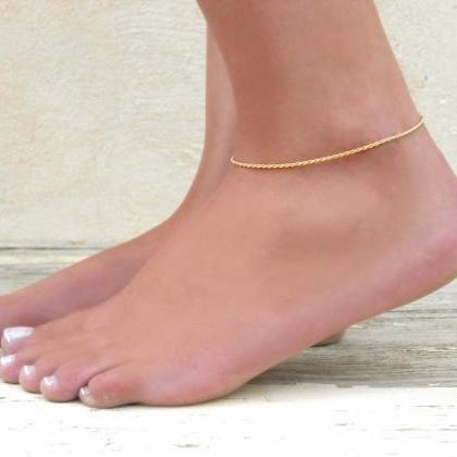 Gold Chain Anklet, Gold Filled Rope Chain Anklet,..