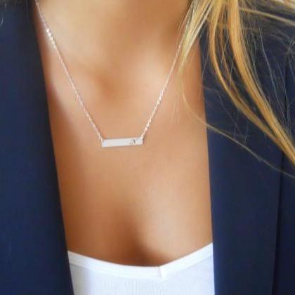 Silver Initial Bar Necklace, Personalized Bar..