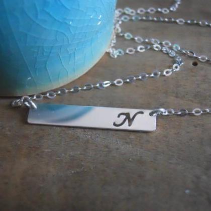 Silver Initial Bar Necklace, Personalized Bar..
