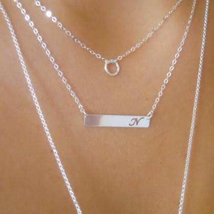 Silver Personalized Bar Necklace, Cut Out Letter,..