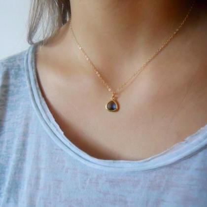Delicate Gold Necklace; Tear Drop Pendant..