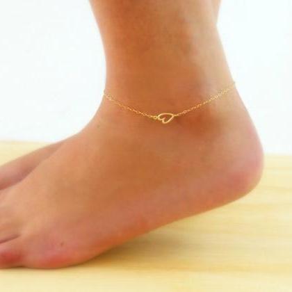 Gold Heart Anklet, Delicate Gold Anklet, Gold..