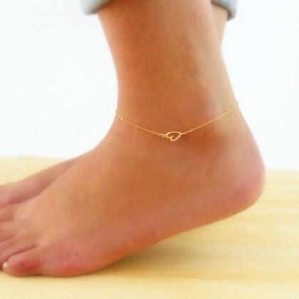 Gold Heart Anklet, Delicate Gold Anklet, Gold..