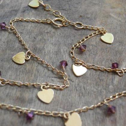 Heart Charms And Beads Anklet, Gold Heart Anklet,..