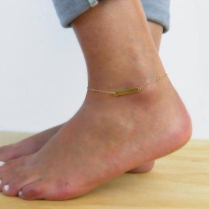 Gold Bar Anklet, Delicate Gold Ankle Bracelet,..