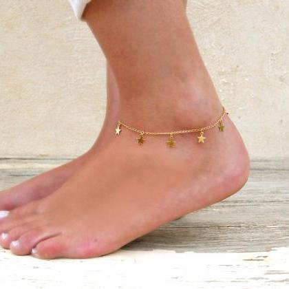 Dainty Star Charms Anklet, Gold Star Anklet,..