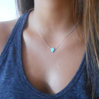 Opal Hamsa Necklace; Dainty Gold Filled Or..