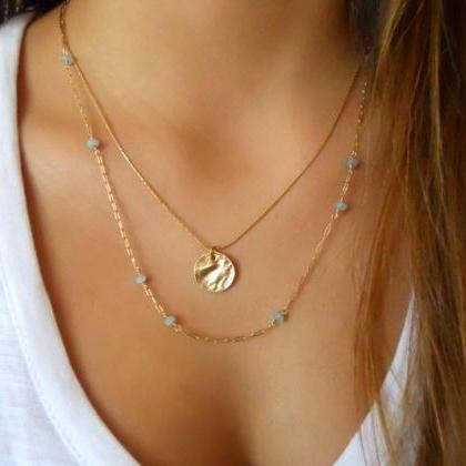 Layered Gold Necklace Set; Gemstone Beads And Gold..