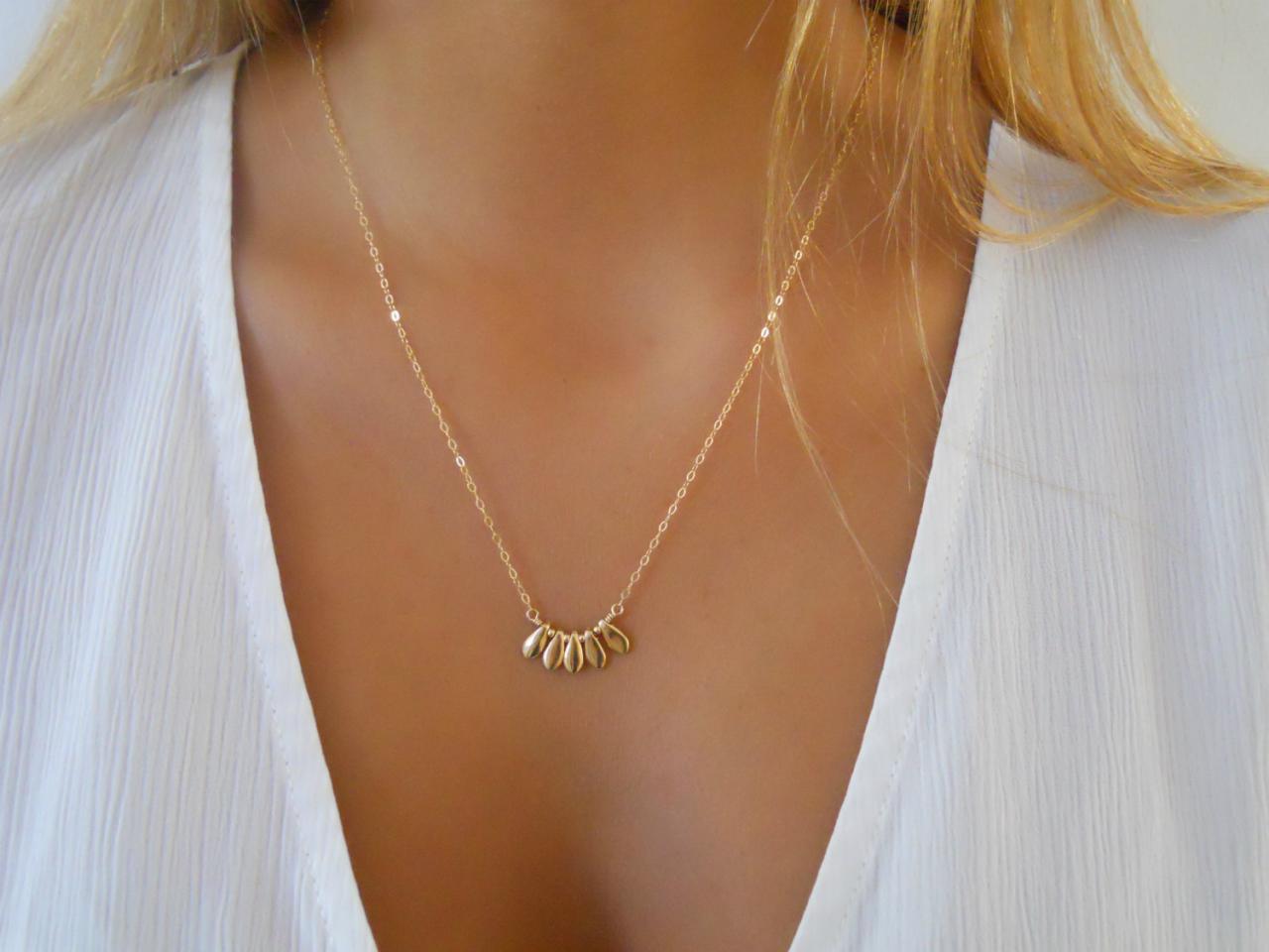 Delicate Gold Boho Necklace, Layering Gold Necklace, Beads Pendant Necklace, Layered Gold Necklace, Crescent Pendant Necklace, Gift For Her