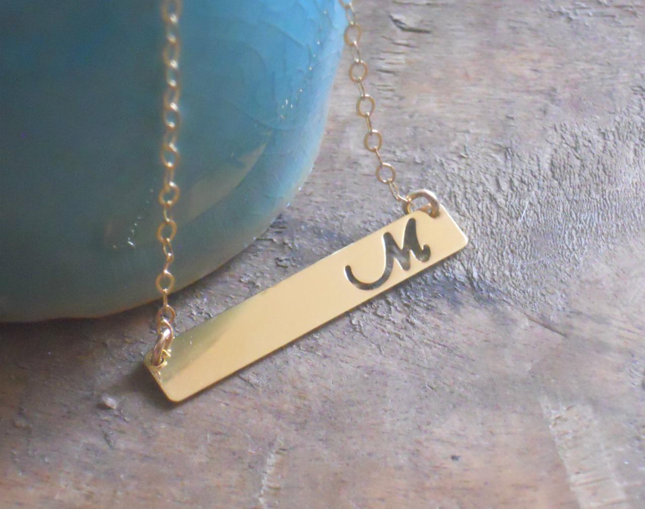 Personalized Bar Necklace, Initial Bar Necklace, Cut Out Letter, Gold Filled Bar Necklace, Gold Layering Necklace, Personalized Necklace,