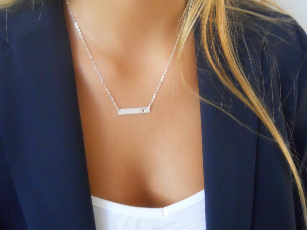 Silver Personalized Bar Necklace, Cut Out Letter, Initial Bar Necklace, Silver Bar Necklace, Silver Layering Necklace, Sterling Silver