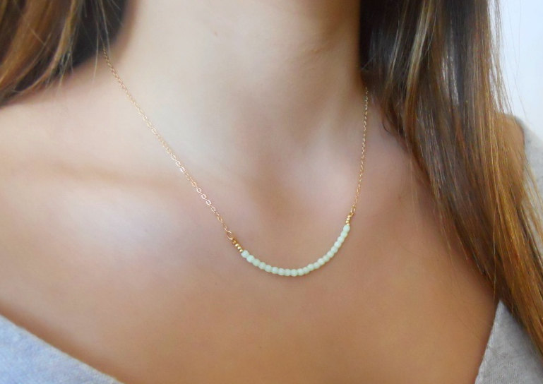 Beads Bar Gold Necklace, Layering Necklace, Mothers Day Gift, Delicate Gold Necklace, Gifts For Mom, Summer Necklace, Pick Your Beads Color