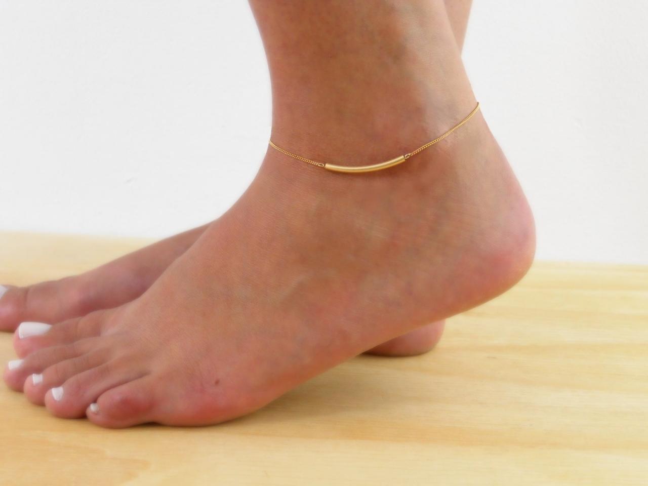 Tube Anklet, Gold Filled Tube Anklet, Dainty Gold Anklet, Delicate Tube Ankle Bracelet, Layering Anklet, Gold Foot Jewelry.