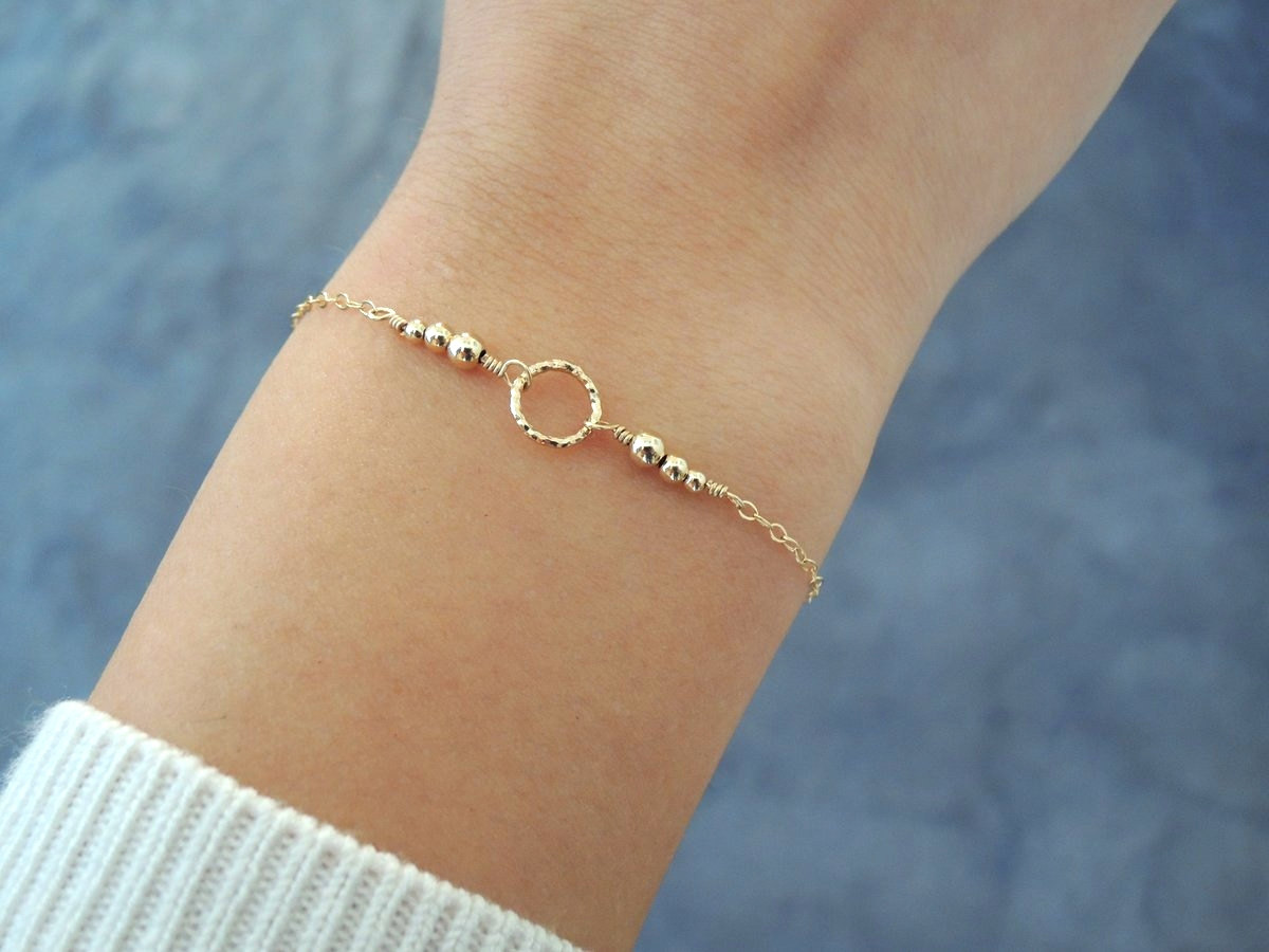 Gold Filled Ring Bracelet, Layering Bracelet, Minimalist Gold Bracelet, Layering Ring And Beads Bracelet, Minimal Gold Bracelet